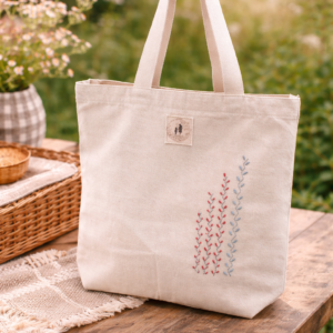 Hand embroidered tote bag