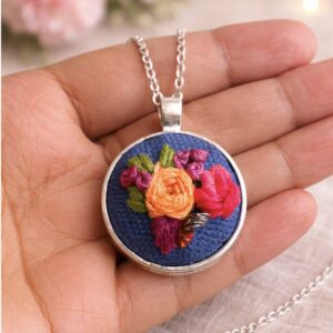 Midnight Bloom Embroidery Pendant