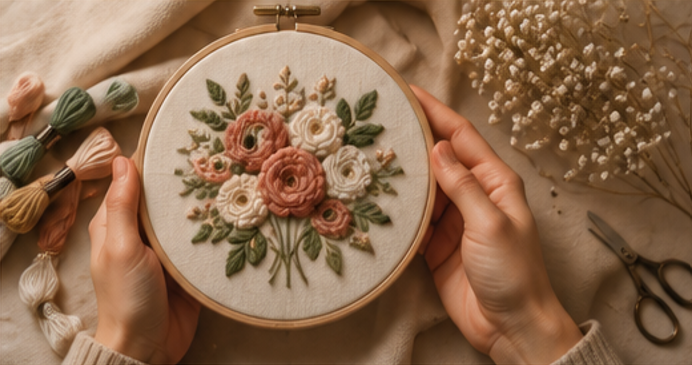 Custom Embroidery Hands Holding Hoop